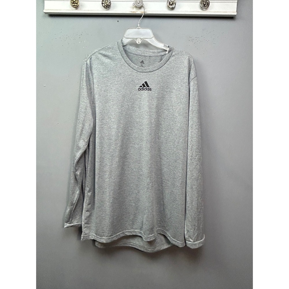 Adidas Long Sleeve Shirt Men XL Gray Center Logo Sportswear Activewear Athletic